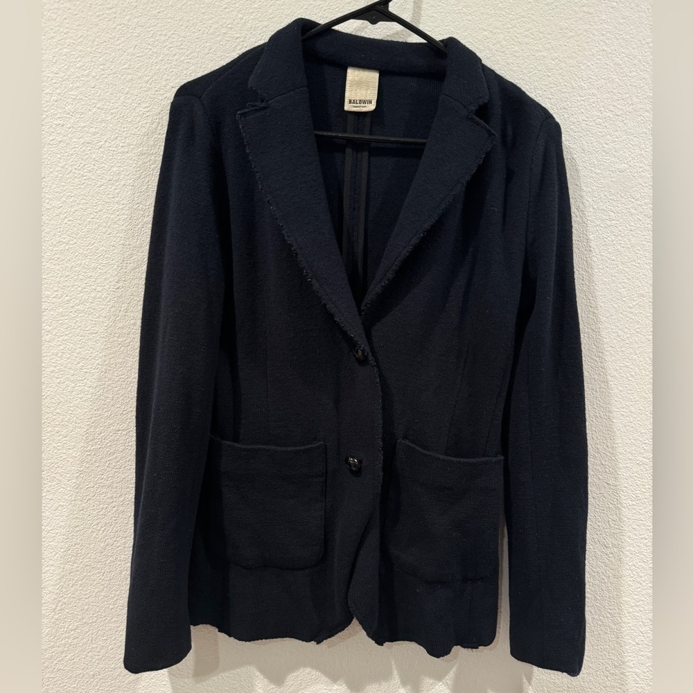 Baldwin Wool Blend Knit Buttoned Front Pockets Preppy Blazer Size Small